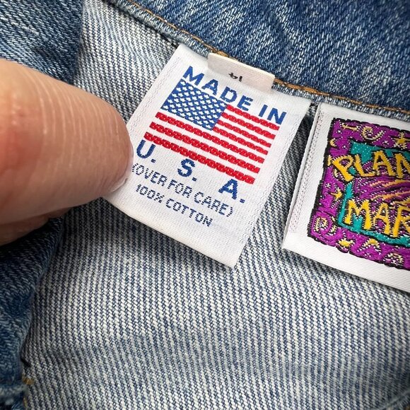 Vintage 90's Planet Mars Yellow Peanut M&M Embossed Denim Jacket - Picture 7 of 8